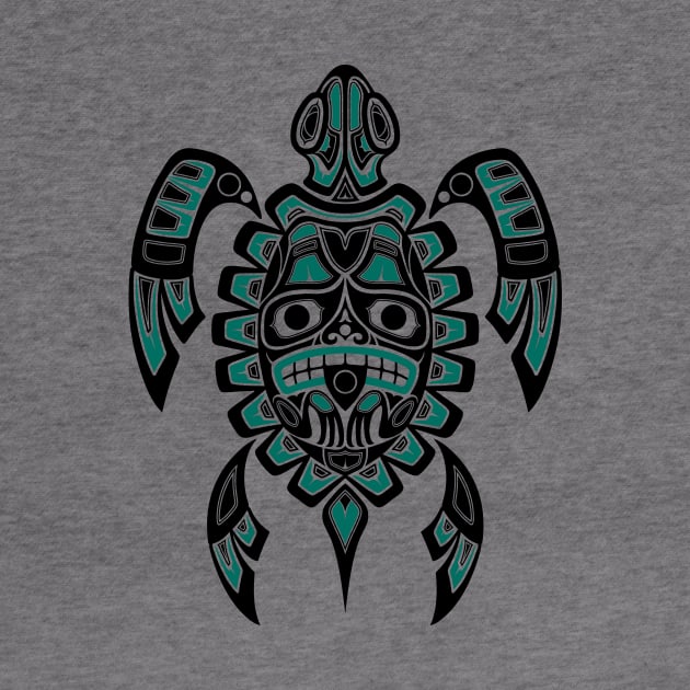 Teal Blue and Black Haida Spirit Sea Turtle by jeffbartels